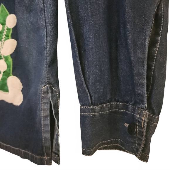 VTG Denim Christmas Shirt Med Embroidery Boho Button up Long Sleeve Cottagecore - Picture 7 of 9
